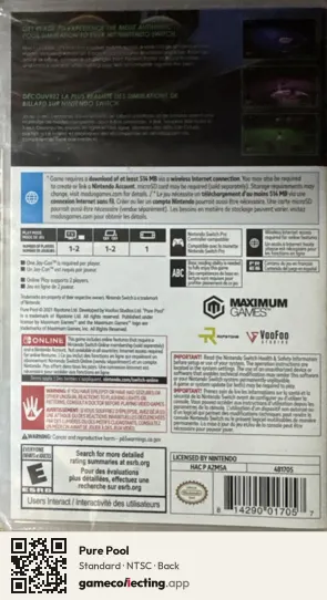 Pure Pool Nintendo Switch, NTSC box back