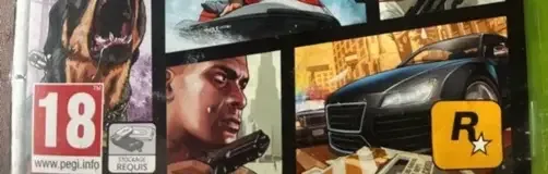 Grand Theft Auto V, the PEGI square on its front