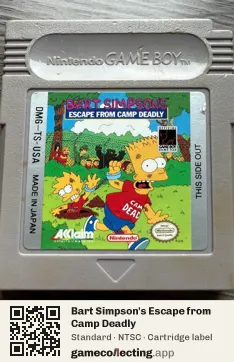 Bart Simpson's Escape from Camp Deadly Game Boy, NTSC cartridge label