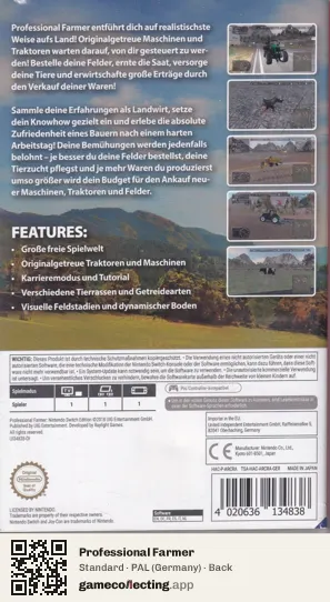 Professional Farmer Nintendo Switch, Germany box back
