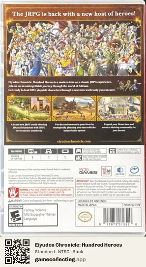Eiyuden Chronicle: Hundred Heroes Nintendo Switch, NTSC box back