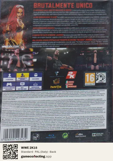 WWE 2K18 PlayStation 4, Italy box back