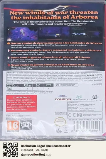 Barbarian Saga: The Beastmaster Nintendo Switch, PAL box back