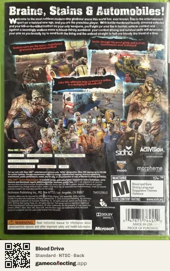 Blood Drive Xbox 360, NTSC box back