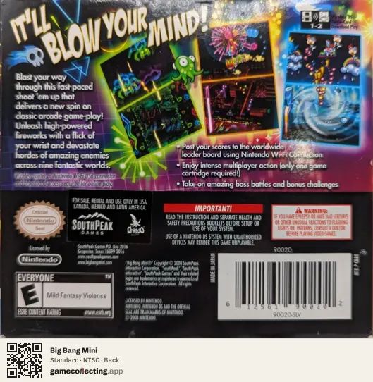 Big Bang Mini Nintendo DS, NTSC box back