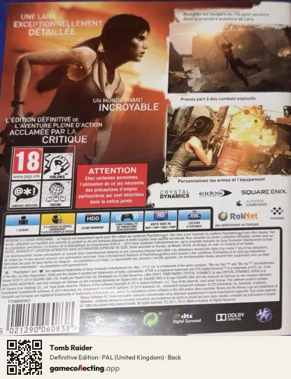 Tomb Raider PlayStation 4, United Kingdom box back