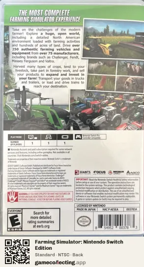 Farming Simulator: Nintendo Switch Edition Nintendo Switch, NTSC box back