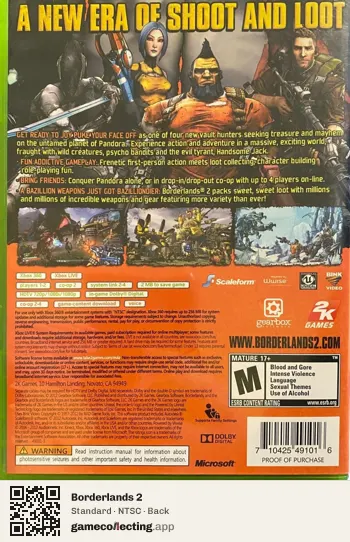 Borderlands 2 Xbox 360, NTSC box back