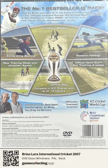 Brian Lara International Cricket 2007 Computer, PAL box back