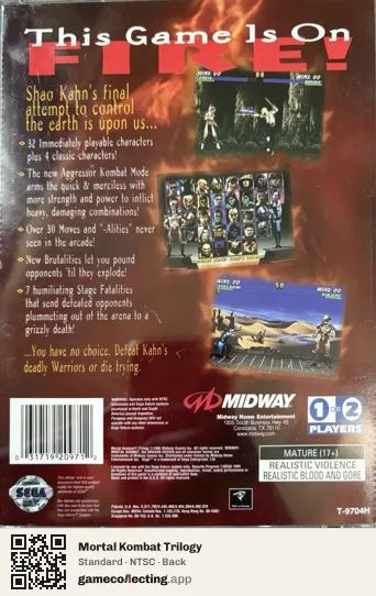 Mortal Kombat Trilogy Sega Saturn, NTSC box back