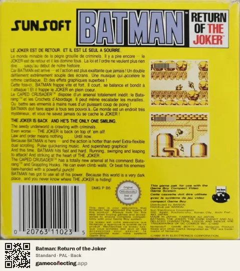 Batman: Return of the Joker Game Boy, PAL box back