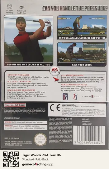 Tiger Woods PGA Tour 06 Nintendo GameCube, PAL box back
