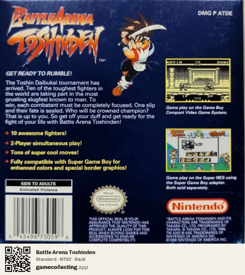 Battle Arena Toshinden Game Boy, NTSC box back
