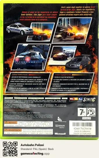 Autobahn Polizei Xbox 360, Spain box back