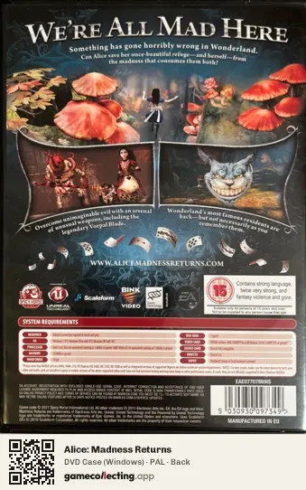 Alice: Madness Returns Computer, PAL box back