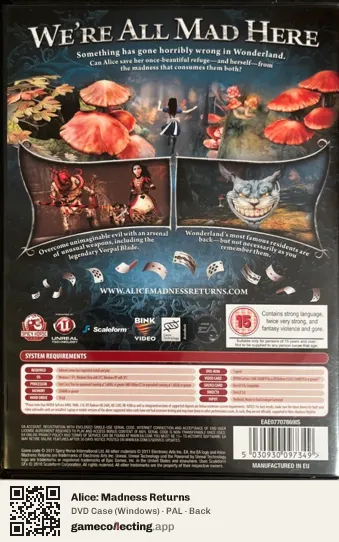 Alice: Madness Returns Computer, PAL box back