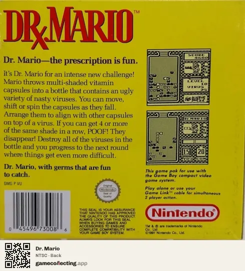 Dr. Mario Game Boy, NTSC box back