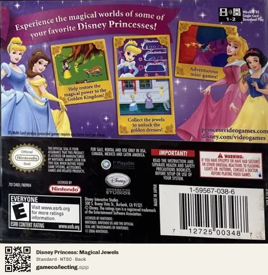 Disney Princess: Magical Jewels Nintendo DS, NTSC box back