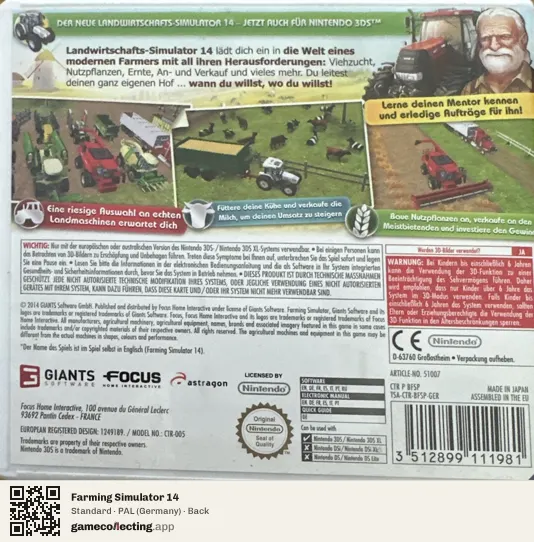 Farming Simulator 14 Nintendo 3DS, Germany box back