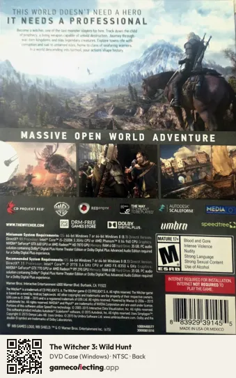 The Witcher 3: Wild Hunt Computer, NTSC box back