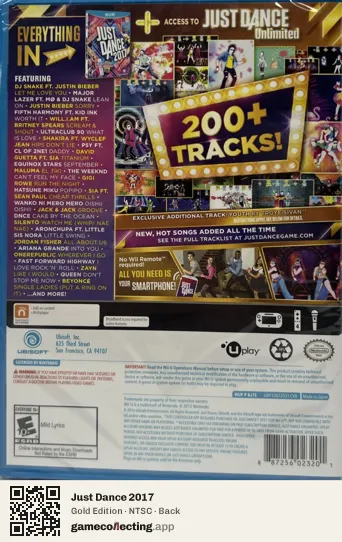 Just Dance 2017 Nintendo Wii U, NTSC box back