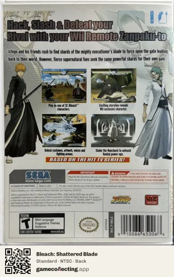 Bleach: Shattered Blade Nintendo Wii, NTSC box back