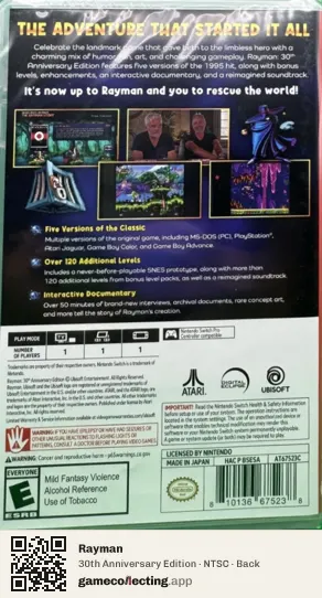 Rayman Nintendo Switch, NTSC box back