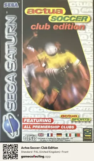 Actua Soccer: Club Edition Sega Saturn, United Kingdom box front