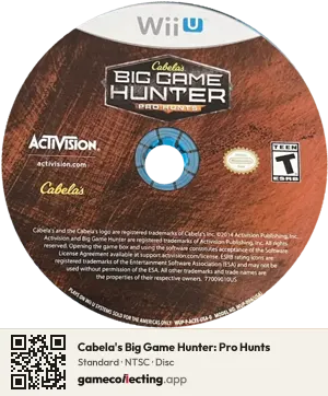 Cabela's Big Game Hunter: Pro Hunts Nintendo Wii U, NTSC disc
