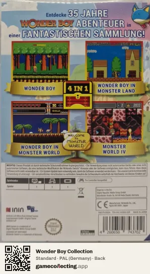 Wonder Boy Collection Nintendo Switch, Germany box back