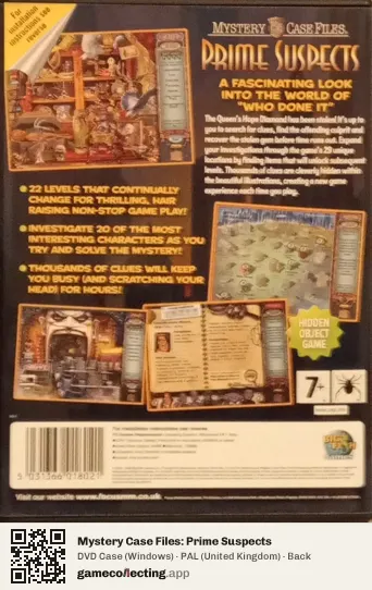 Mystery Case Files: Prime Suspects Computer, United Kingdom box back