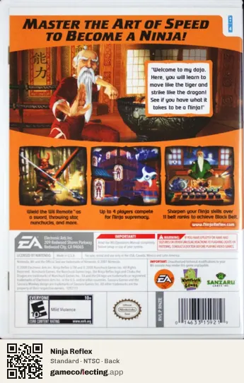 Ninja Reflex Nintendo Wii, NTSC box back