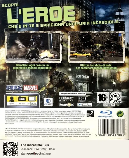 The Incredible Hulk PlayStation 3, Italy box back