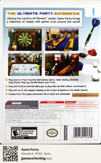 Game Party Nintendo Wii, NTSC box back