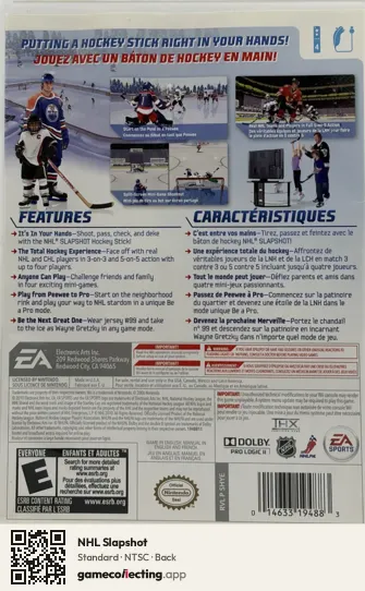 NHL Slapshot Nintendo Wii, NTSC box back