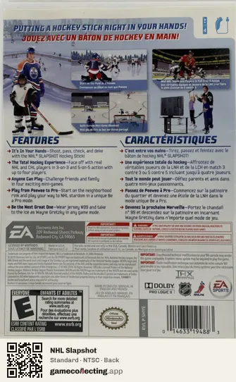 NHL Slapshot Nintendo Wii, NTSC box back