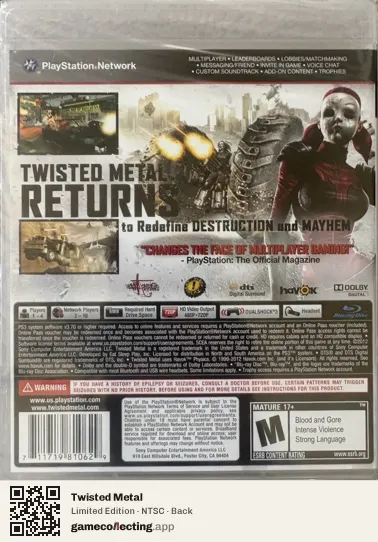Twisted Metal PlayStation 3, NTSC box back