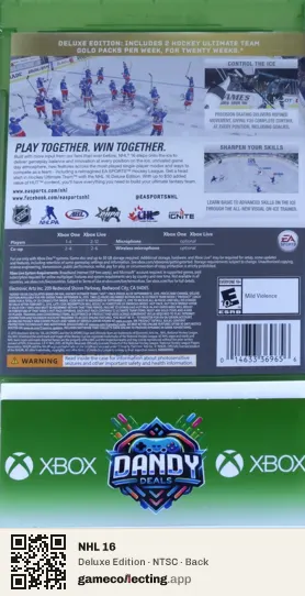 NHL 16 Xbox One, NTSC box back