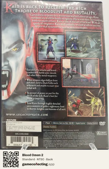Blood Omen 2 PlayStation 2, NTSC box back