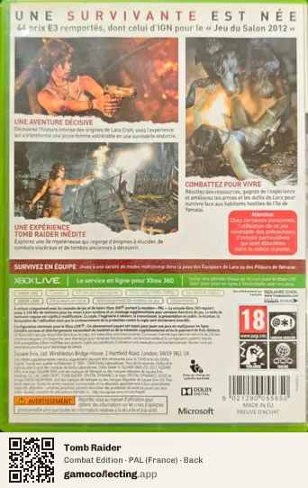 Tomb Raider Xbox 360, France box back