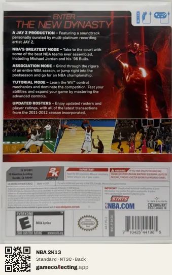 NBA 2K13 Nintendo Wii, NTSC box back