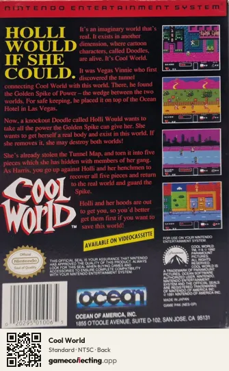 Cool World Nintendo Entertainment System, NTSC box back