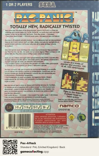 Pac-Attack Sega Mega Drive / Genesis, United Kingdom box back