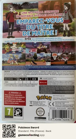 Pokémon Sword Nintendo Switch, France box back