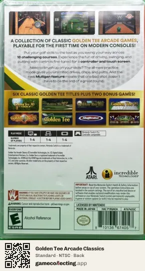 Golden Tee Arcade Classics Nintendo Switch, NTSC box back