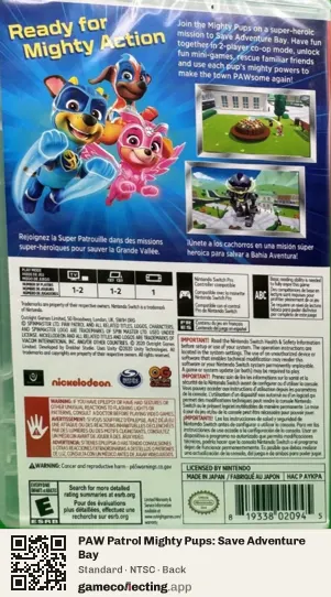 PAW Patrol Mighty Pups: Save Adventure Bay Nintendo Switch, NTSC box back