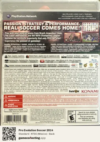 Pro Evolution Soccer 2014 PlayStation 3, Mexico box back