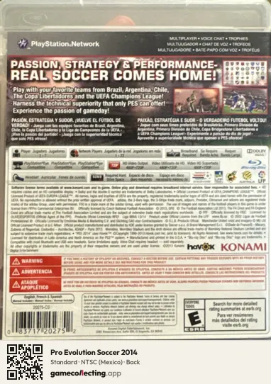 Pro Evolution Soccer 2014 PlayStation 3, Mexico box back