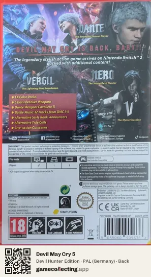 Devil May Cry 5 Nintendo Switch 2, Germany box back
