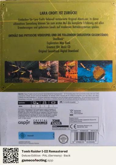 Tomb Raider I-III Remastered Nintendo Switch, Germany box back